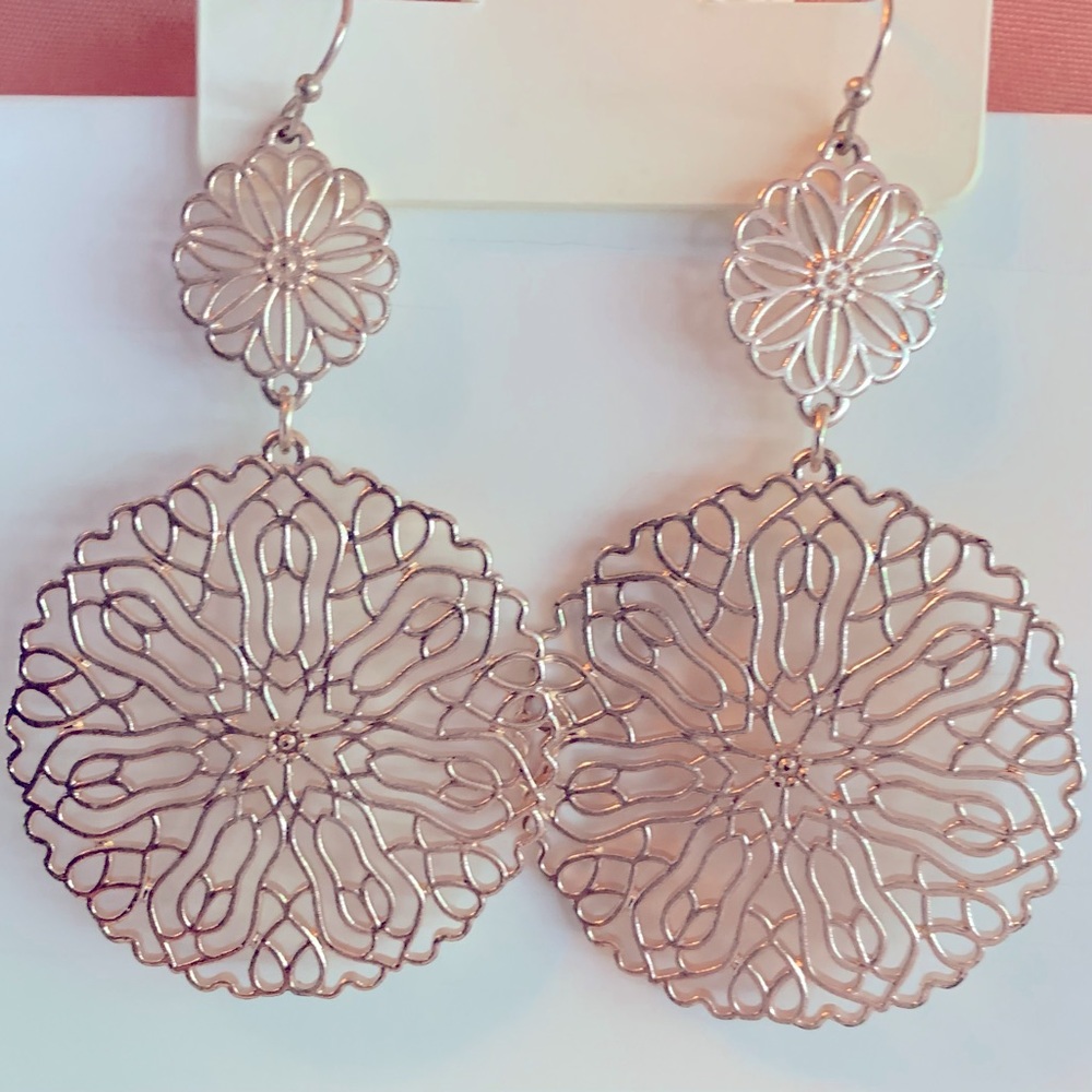 Rose Gold Metallic Double Sphere Dangling Earrings